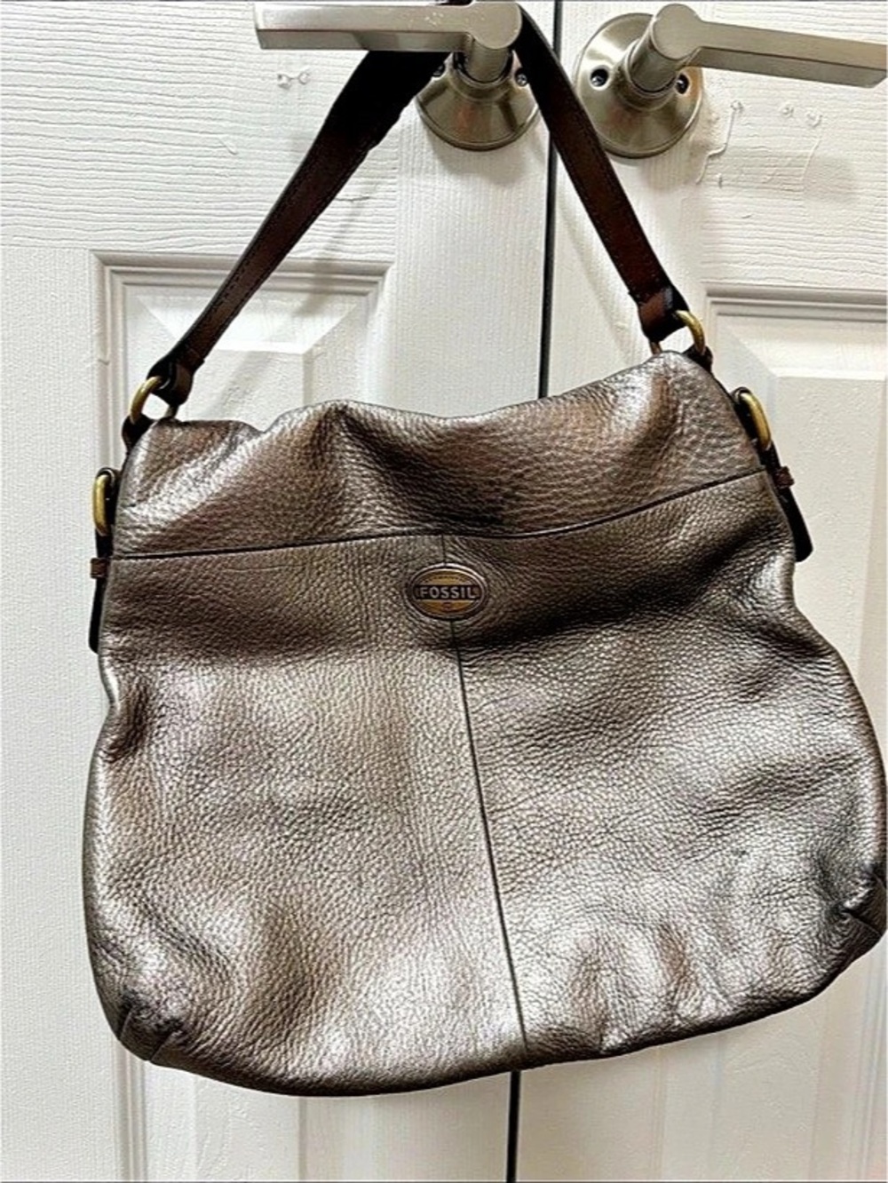 Fossil Explorer Metallic Leather Hobo Bag Brown